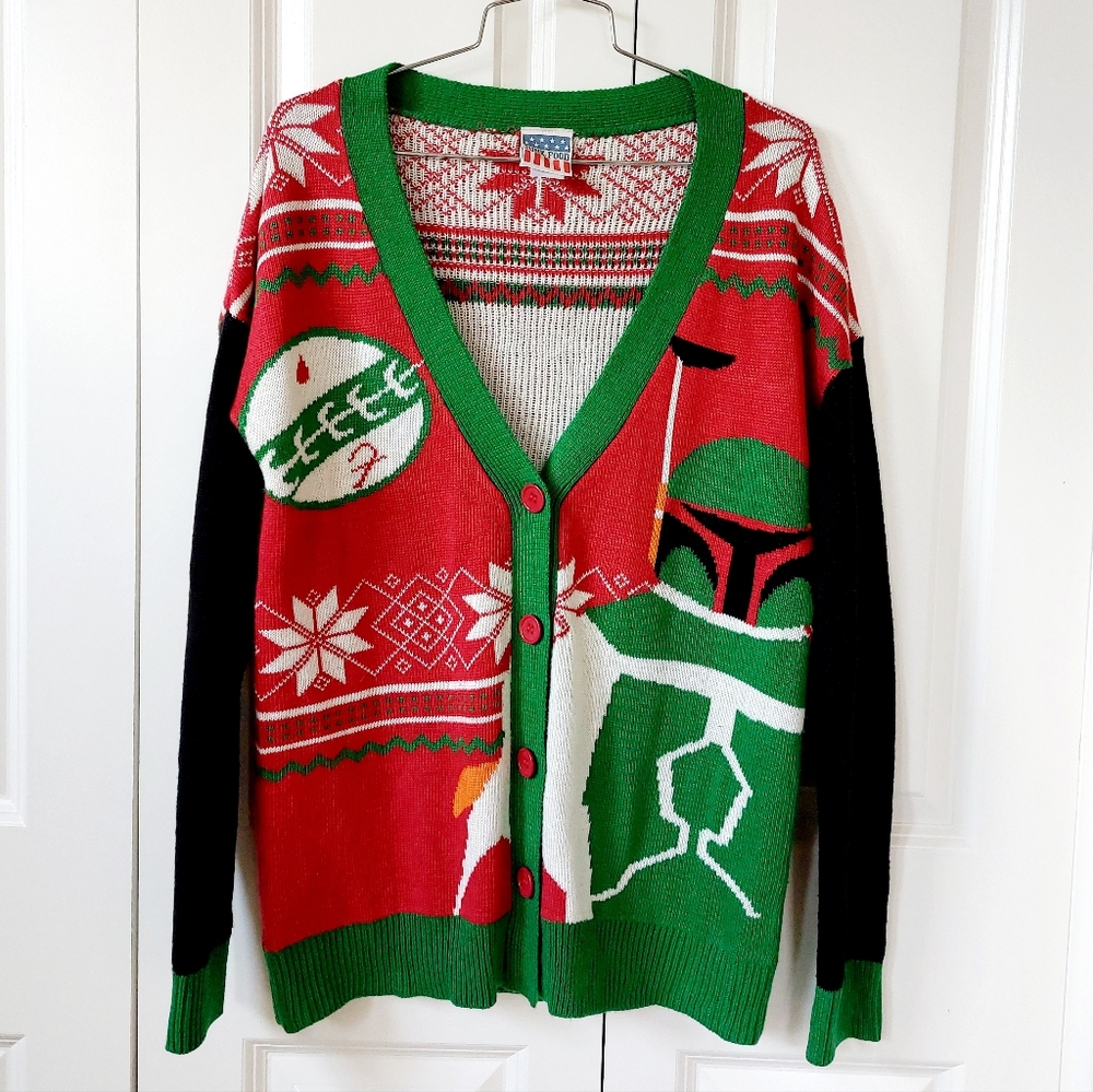 Boba Fett Star Wars "Ugly Christmas" Cardigan size Small‎ Junk Food